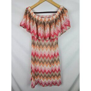 Tacera Women's Dress Size Small Pink Chevron Striped Off Shoulder Spring Dress